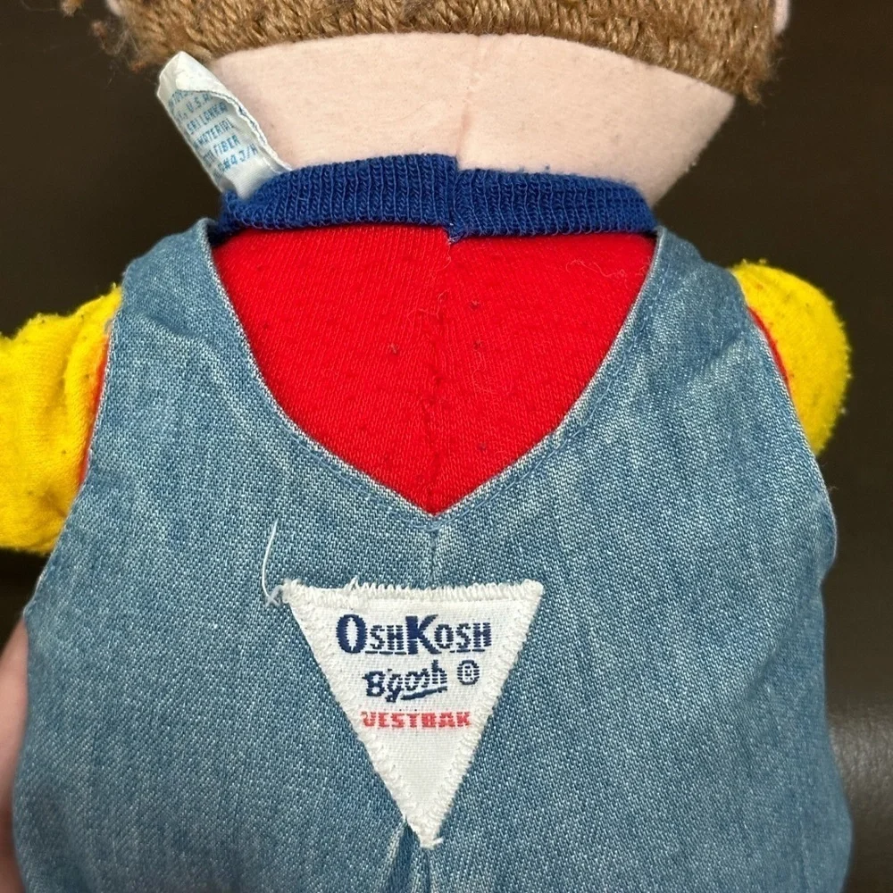 Vintage Eden Toys OshKosh B’gosh Plush Doll Boy w/ Hat & Overalls 1990s 14” VTG